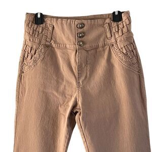 Top Women Khaki High-Waisted Pants No Pockets Size 11 Stretch fabric Casual wear